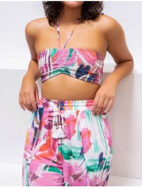 Olivaceous Areca Floral Halter Bandeau
